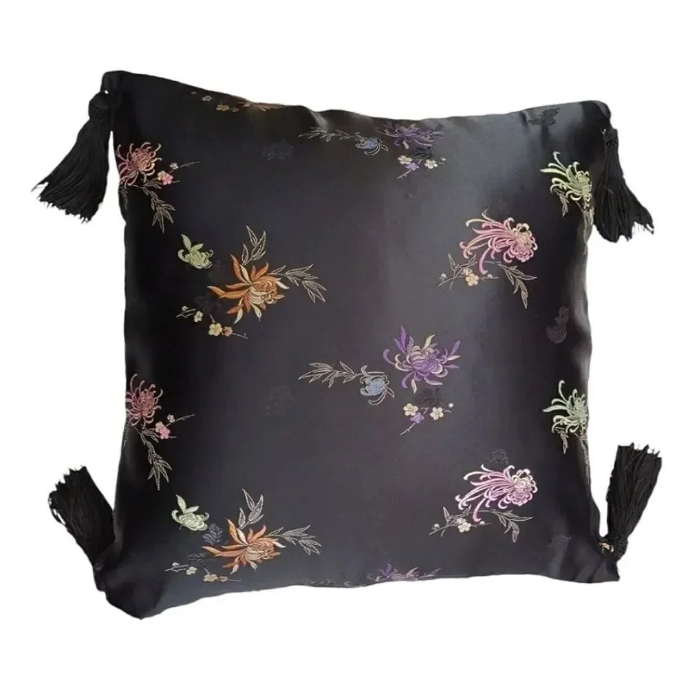 Y2K 2 Square Decor Accent Pillows‎ Black Gold Metallic Sequins Floral